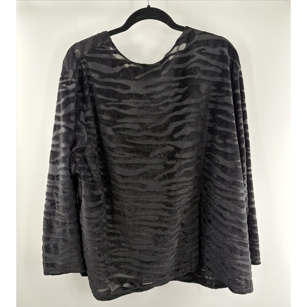 Vtg Velvet Burnout Blouse Woman Plus 3X Animal Black Witchy Sheer Dark Romantic
